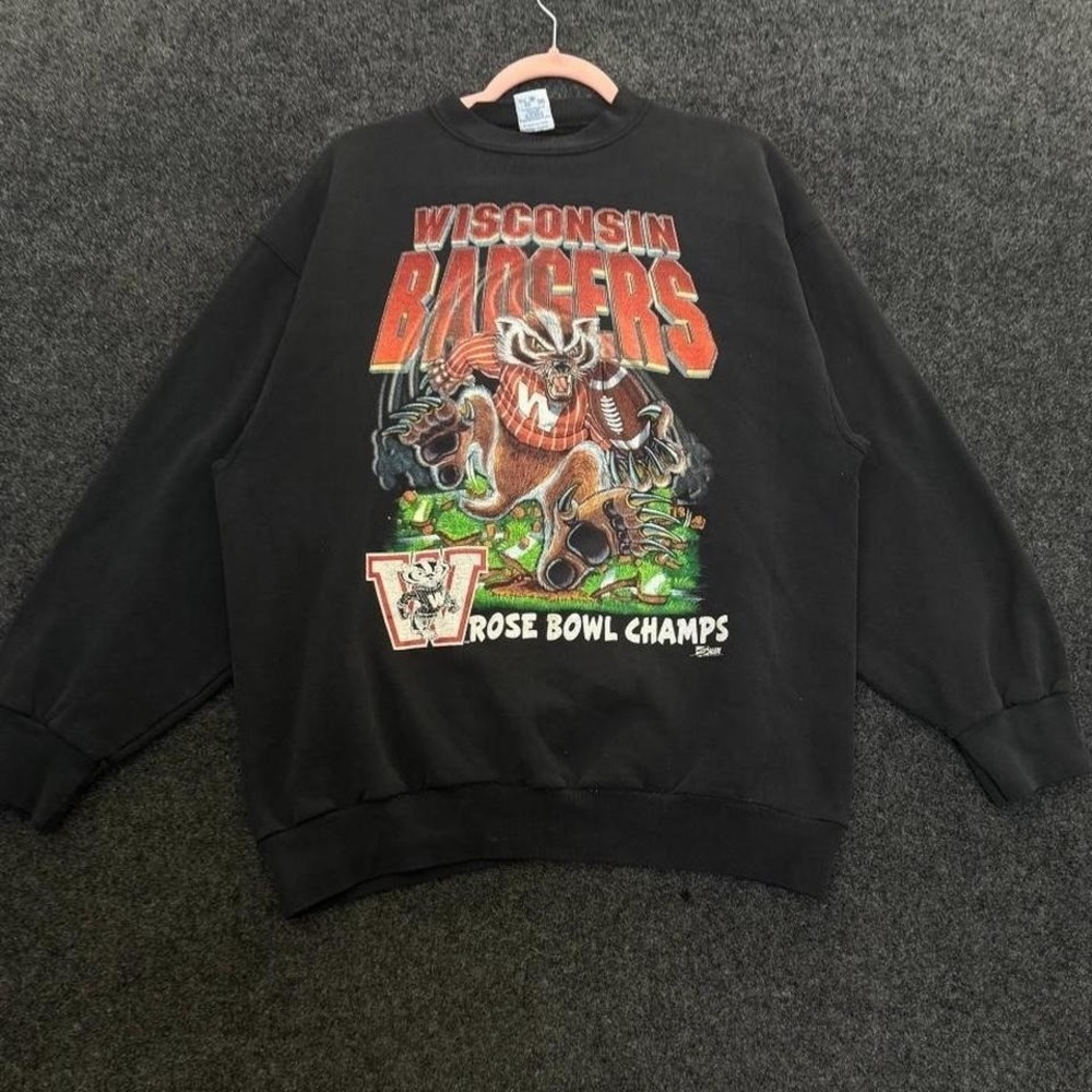 Vintage Wisconsin Badgers Rose Bowl Champs Animated Crewneck Men's XL Black